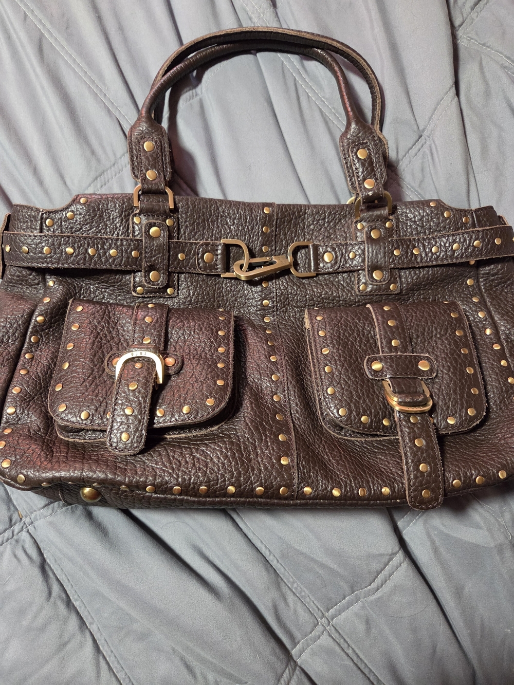 Studded Rafe New York Brown Leather Tote Bag - Classic Women's Satchel